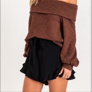 Lush black high rise boho ruffle linen shorts flutter costal cowgirl old…